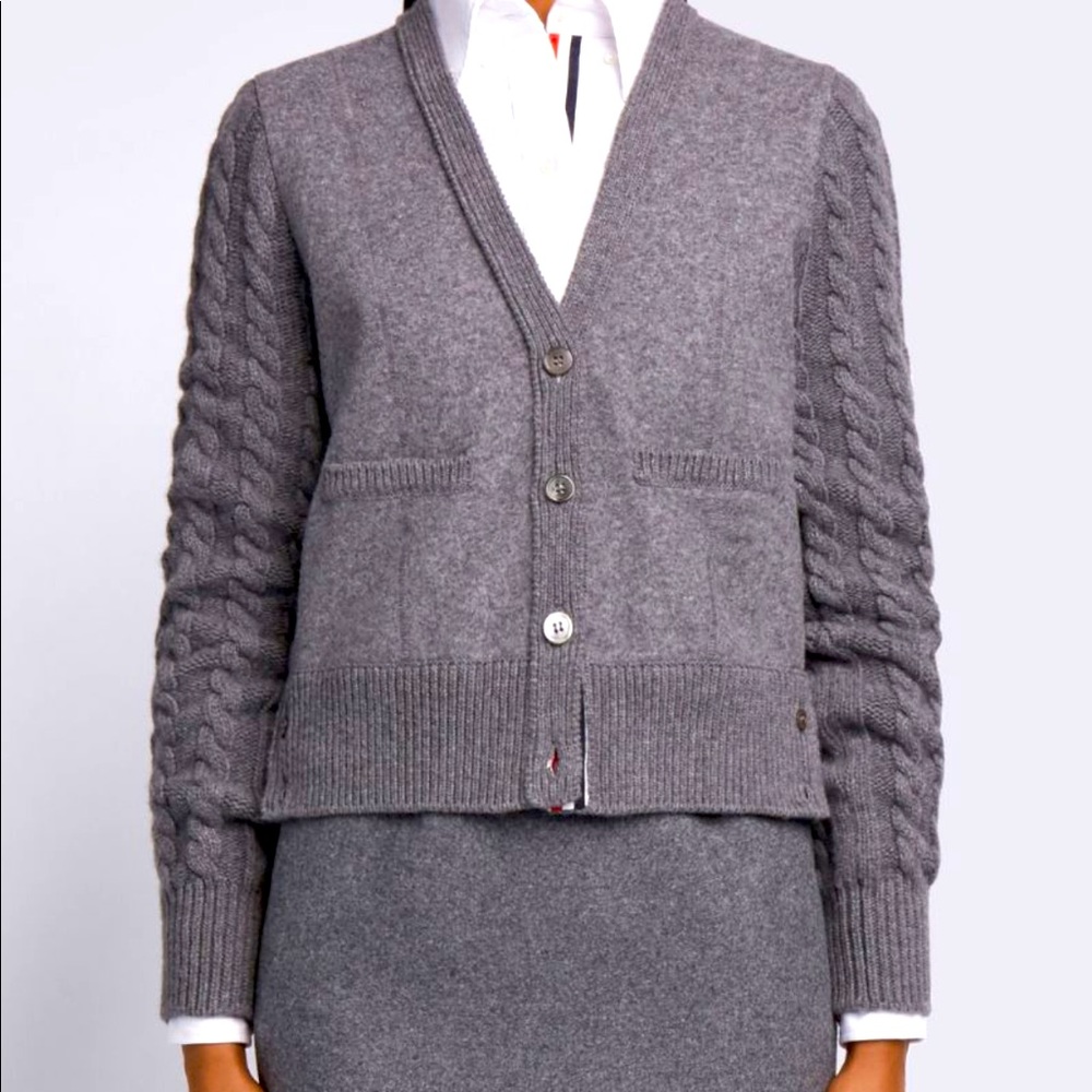 Thom Browne v-neck cable knit cardigan